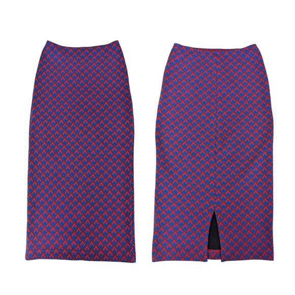 American Apparel Chevron Print Red Blue Bodycon Pencil Midi Skirt Women’s Small - Picture 1 of 8